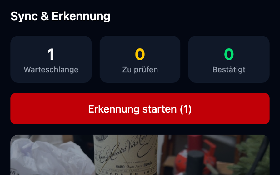 Upload-Ansicht der App